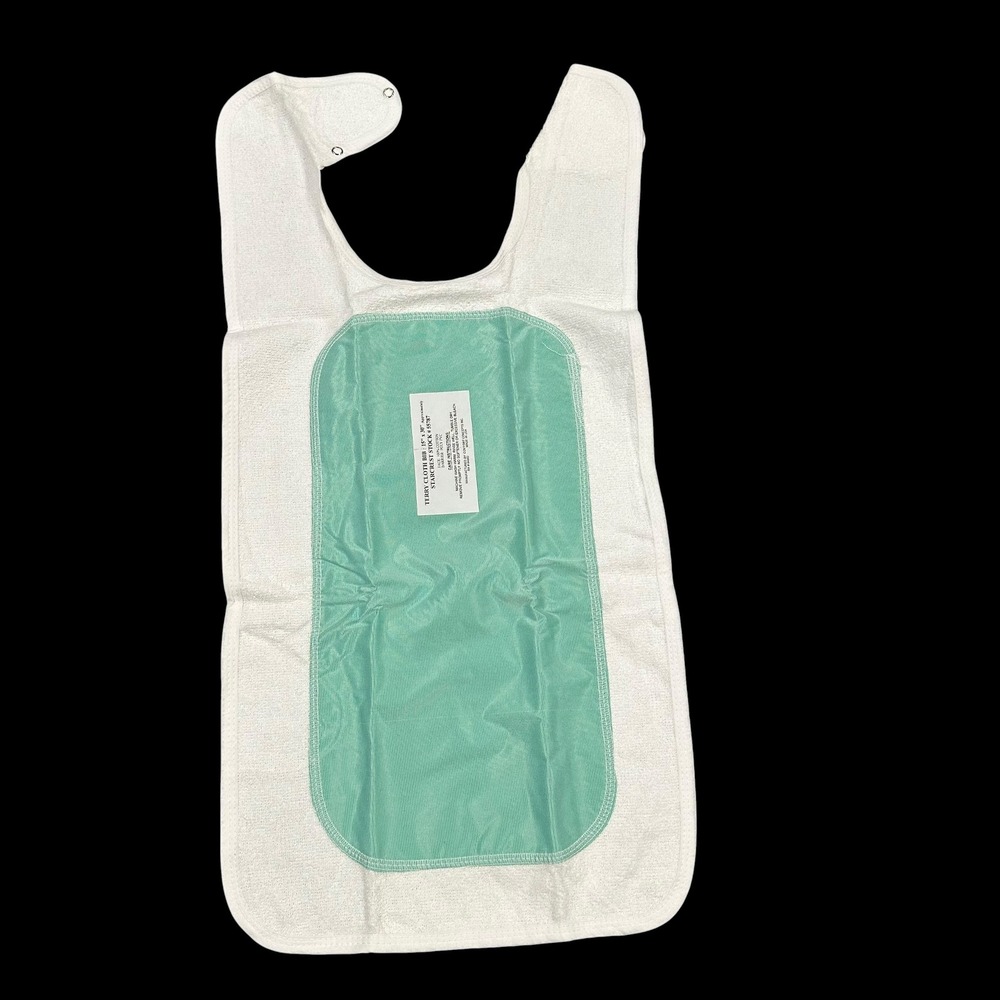 Starcrest‎ Adult Terry Cloth Bib White Mint Waterproof Barrier Snap 15x30 55787
